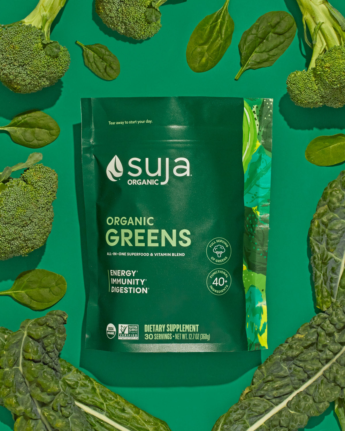 Suja Organic Greens blend with spinach, kale and broccoli